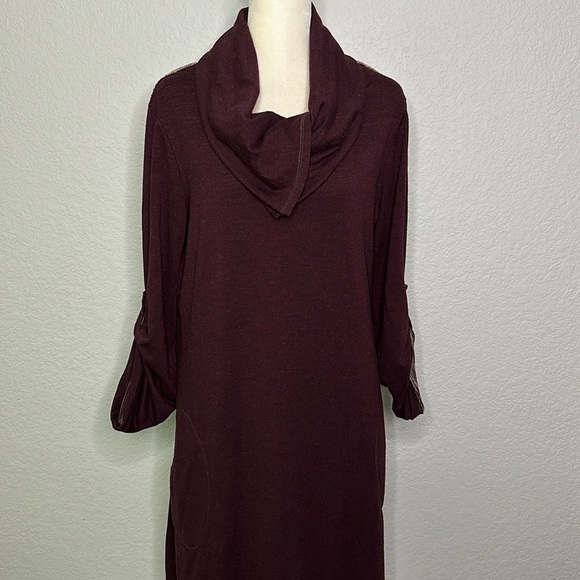 Max Edition Weekend Maroon Jersey Long Sleeve Dress Large - Picture 1 of 12